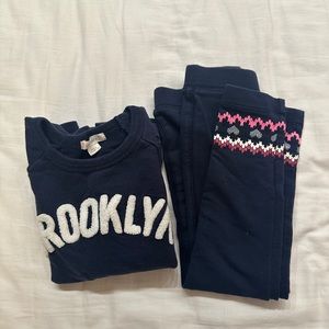 Crewcuts Navy blue sweatshirt and warm leggings by j crew size 4